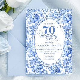 Convite Navy Roses Vintage 70th Birthday Invitation