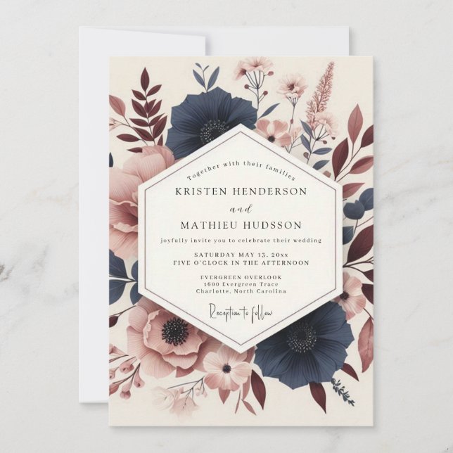 Convite Navy Rosewood Artistic Wedding (Frente)