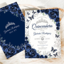 Navy Silver Floral Quinceanera