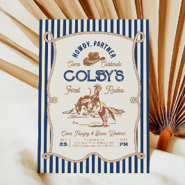 Convite Navy Stripe Rodeo Birthday Invitation