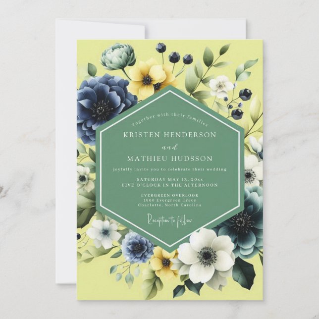 Convite Navy Sunlit Meadow Wedding (Frente)