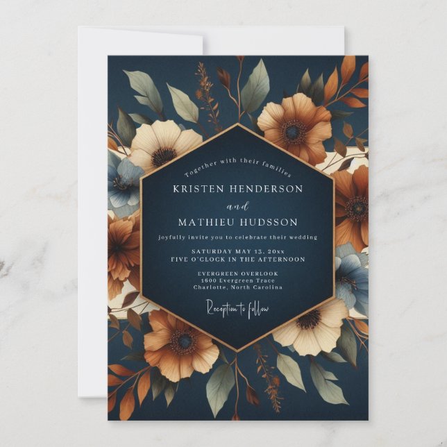 Convite Navy Terracotta Autumn Wedding (Frente)
