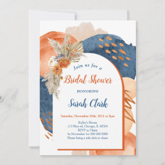 Convite Navy Terracotta Boho Bridal Shower Invitation