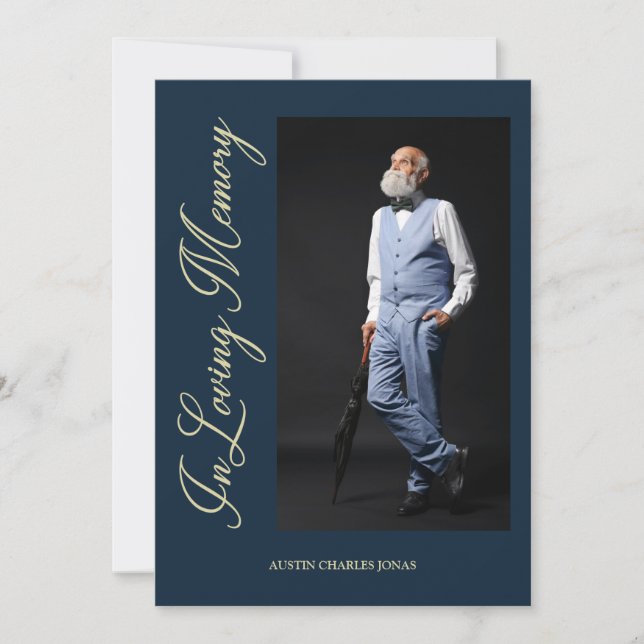 Convite Navy Traditional Elegant Golden Effect Photo (Frente)