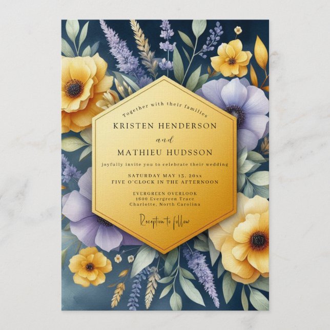 Convite Navy Vibrant Wildflower Wedding (Frente)