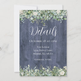 Convite Navy Wood Eucalyptus Wedding Details Card | Rustic
