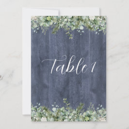 Convite Navy Wood Eucalyptus Wedding Table Numbers