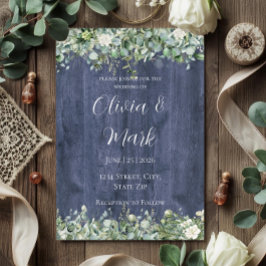 Convite Navy Wood Eucalyptus White Floral Wedding