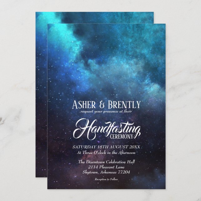 Convite Nébula Azul Estrelado Manipulação Moderna De Wicca (Frente/Verso)