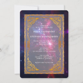 Convite Nebulosa do Espaço Cósmico com Casamento de Quadro