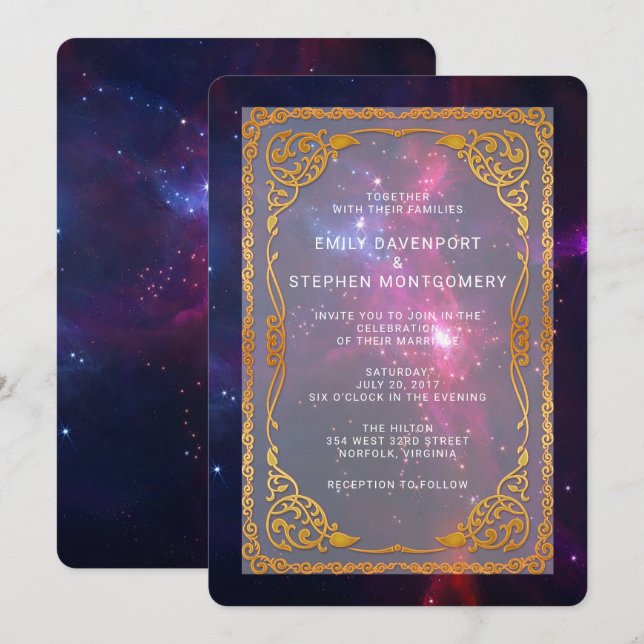 Convite Nebulosa do Espaço Cósmico com Moldura Decorativa  (Frente/Verso)