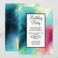 Nebulosa Espacial Verde e Vermelho Moderno Aquarel