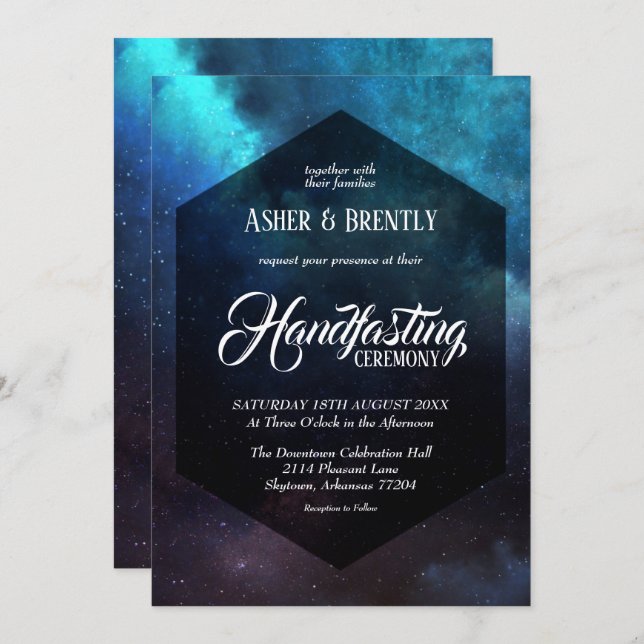 Convite Nebulosa Estrelada Colorida Escura que Cuida da Ce (Frente/Verso)