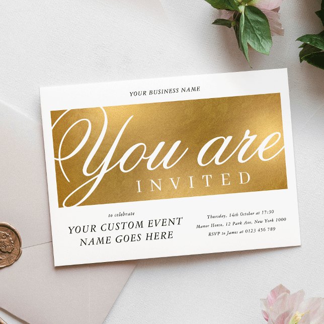 Convite Negócios do Janto anual Elegante Dourado Charity G (Elegant Gold Annual Charity Gala Dinner Business Invitation)