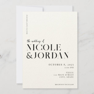 Convite Negra Chic Simples Moderna e Casamento Ecru