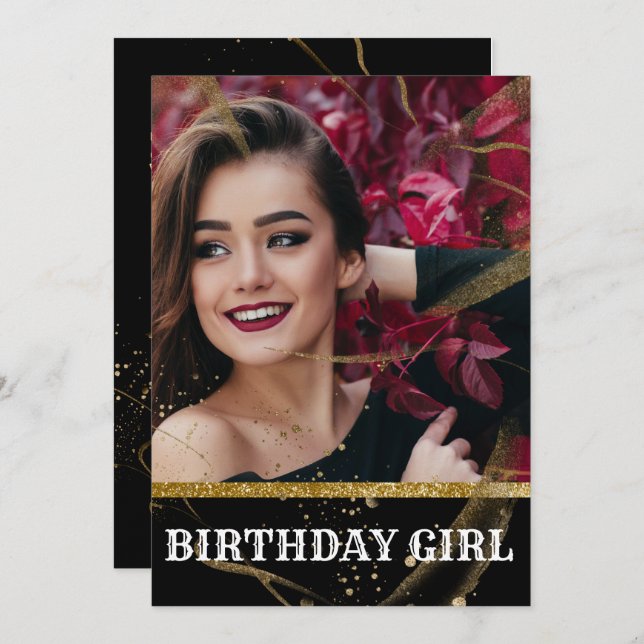 Convite Negra-chica moderna elegante e doce-de-ouro 16 (Frente/Verso)