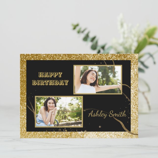 Convite Negra-chica moderna elegante e doce-de-ouro 16 (Em pé/Frente)