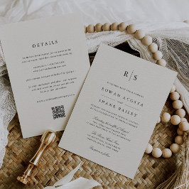 Convite Negra Clássica e Monograma Ecru Tudo em Um Casamen