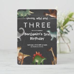 Convite Negra e Colorido Dinossauro Imprimível