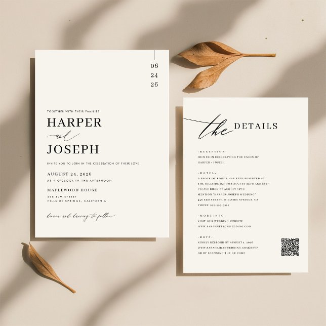 Convite Negra Elegante Simples Tudo Em Um Casamento De Cód (Criador carregado)