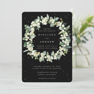 Convite Negra Elegante Snowberry+Eucalyptus Wreath Casamen