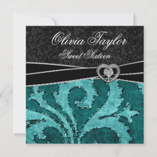 Convite Negra Jade Green Glitter Doce Dezesseis Aniversári