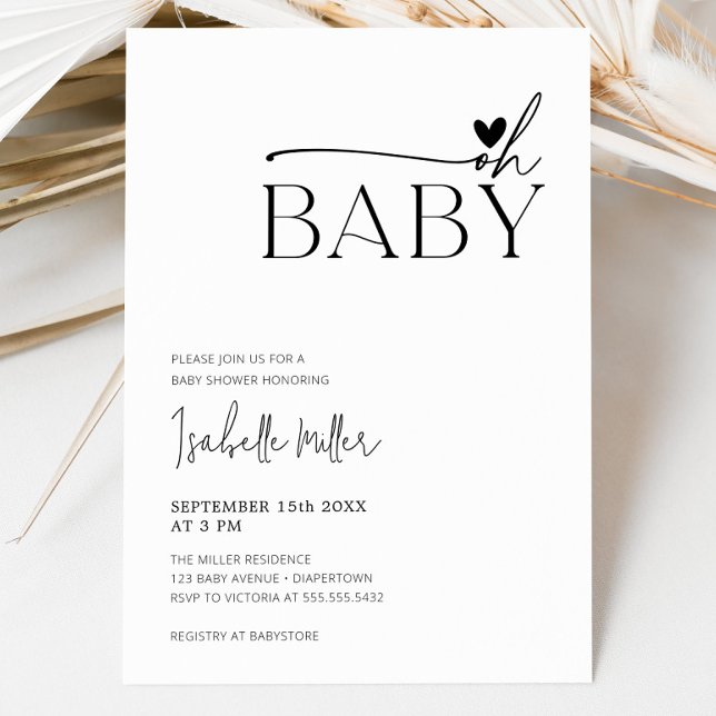 Convite Negra Negra Negra Chá de fraldas Neutro (Oh Baby Black White Gender Neutral Baby Shower Invitation)