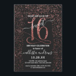 Convite Negra Negra Rosa Dourada de Confetti Border Sweet<br><div class="desc">Este convite de aniversário elegante e chique de dezesseis anos é perfeito para o dia especial da sua jovem filha adolescente. Ele apresenta uma borda de confete dourada brilhante rosa cintilante impressa com um tamanho igual, "16", sobre um simples fundo preto. É glamouroso, luxuoso, moderno, bonito e feminino! ***NOTA DE...</div>