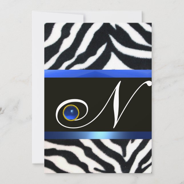 Convite NEGRO BRANCO BRANCO ZEBRA FUR MONOGRAMA, Sapphire (Frente)