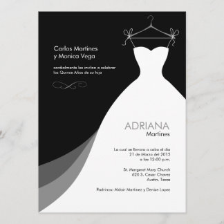 Convite Negro Invitaciones de Quinceañera Vestido