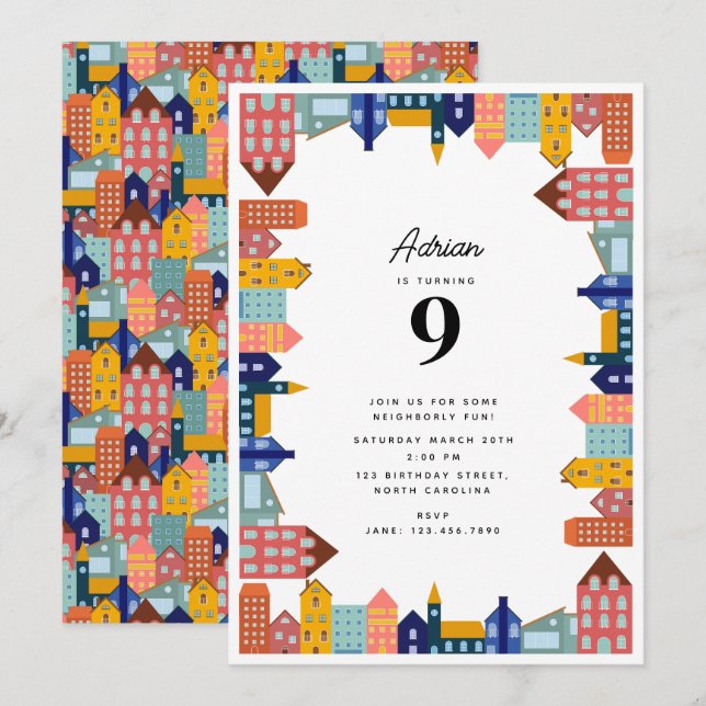 Convite Neighborhood Block Party Kids Birthday (Frente/Verso)