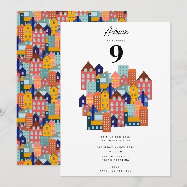 Convite Neighborhood Block Party Kids Birthday (Frente/Verso)