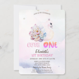 Convite Neném Cisne Aquarela Flor 1º
