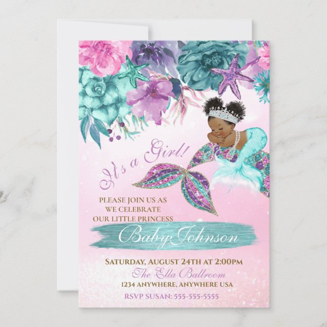 Convite Neném-sereia da vintagem étnica sob o chá do mar (Frente)