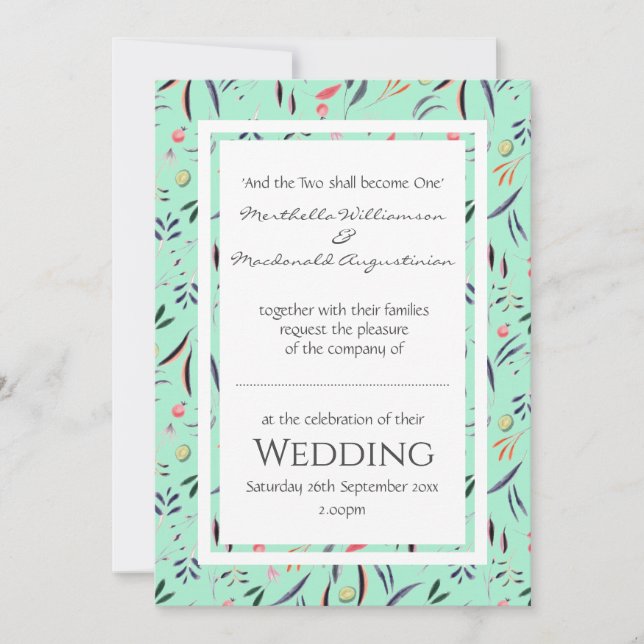 Convite Neo Mint Personalizado WEDDING (Frente)