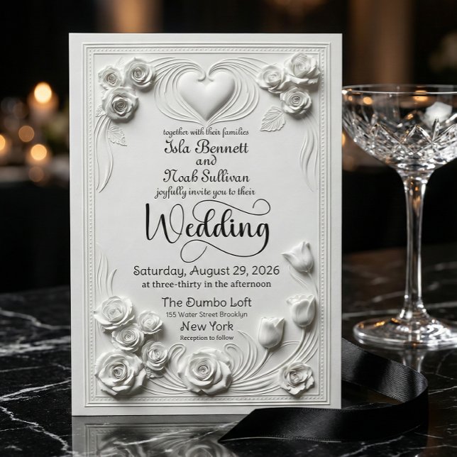 Convite Neoclassical White Floral Baroque Romance (Criador carregado)