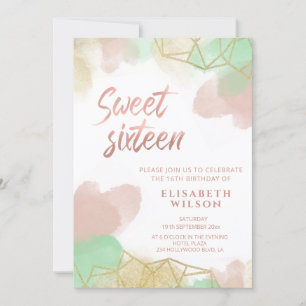 Convite Neomint blush gold watercolor invitati geométrico