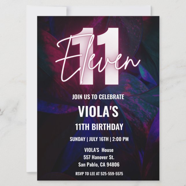Convite Neon 11 Birthday (Frente)