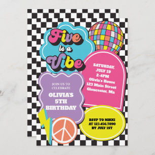 Convite Neon 90s Retro Cinco é um Aniversário de 5 Vibe