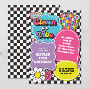 Convite Neon 90s Retro Eleven é uma Vibe de 11º Aniversári