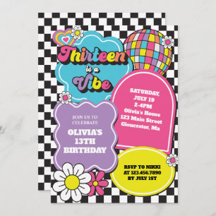 Convite Neon 90s Retro Treze é um 13 Vibe Aniversário