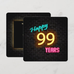Convite Neon 99th Birthday Sign brilhando no tijolo