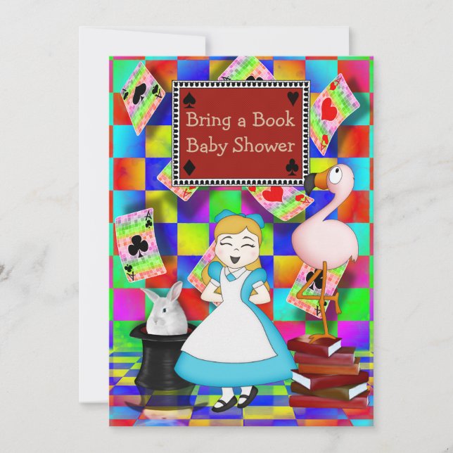 Convite Neon Alice & Flamingo Traga um Chá de fraldas de L (Frente)