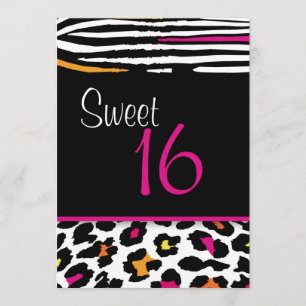 Convite Neon Animal Print Sweet 16