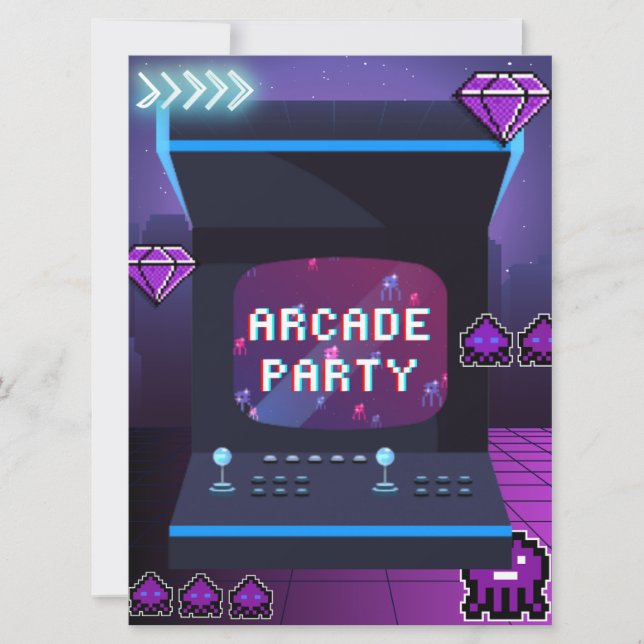 Convite Neon Arcade Party Birthday (Frente)