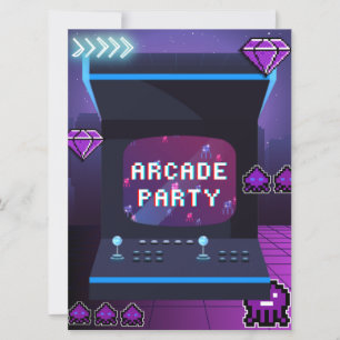 Convite Neon Arcade Party Birthday