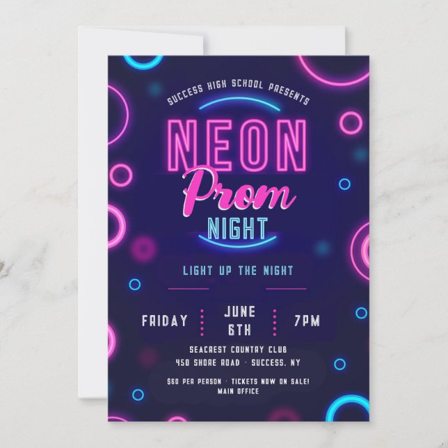 Convite Neon Baile de formatura Night (Frente)