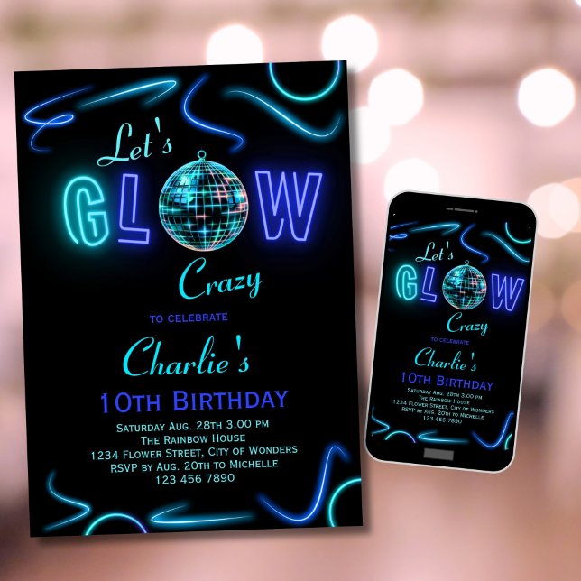 Convite Neon Birthday Invitation Boys Vamos Louco (Criador carregado)