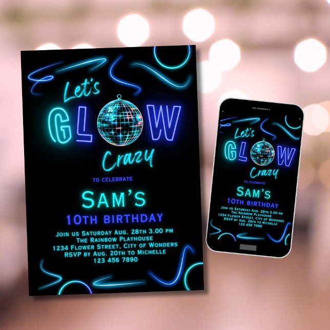 Convite Neon Birthday Invitation Boys Vamos Louco (Criador carregado)