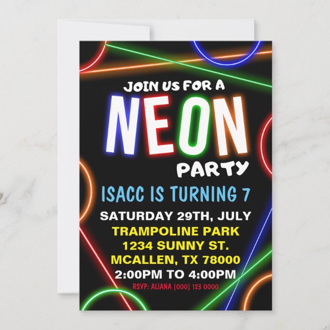Convite Neon Birthday Party Invitation (Frente)